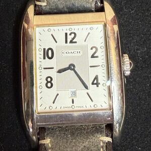 Coach Grey Brown Leather Band Stainless Steel Water Resistant Wrist Watch